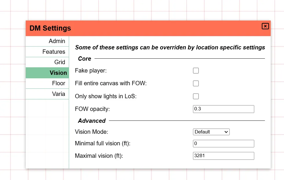 DM Vision Settings