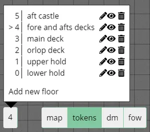 The floors button with opened floors menu